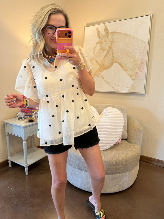 Cream Sheer Black Polka Dot Top