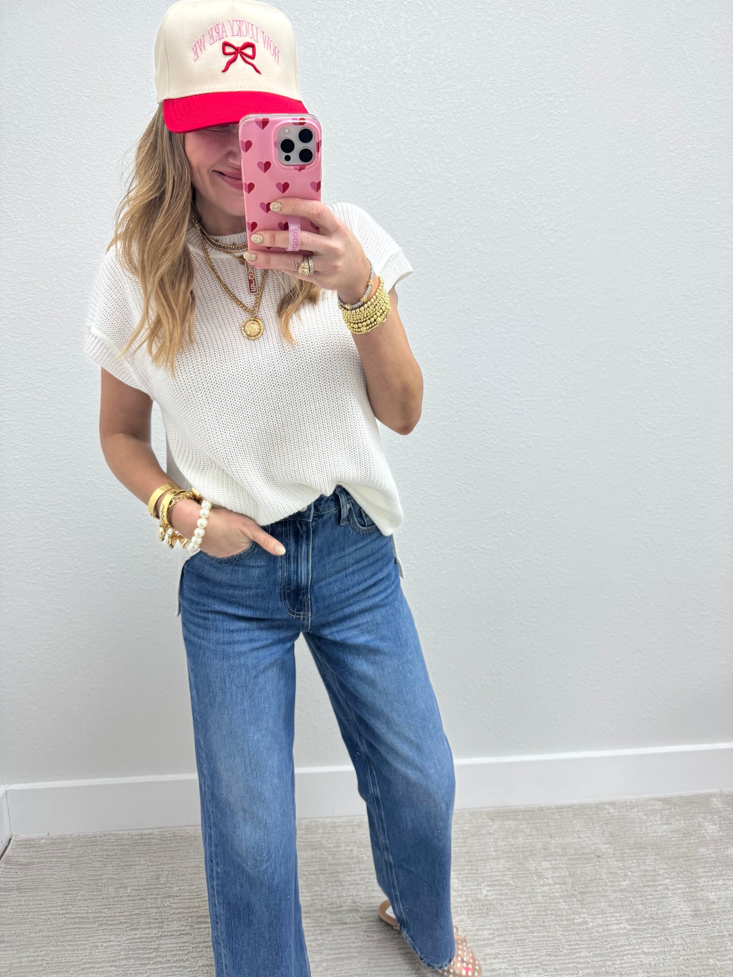 White Knit Short Sleeve Top