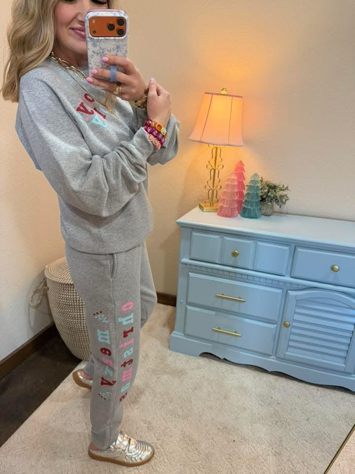 Gray Holly Jolly Two Piece Sweat Suit