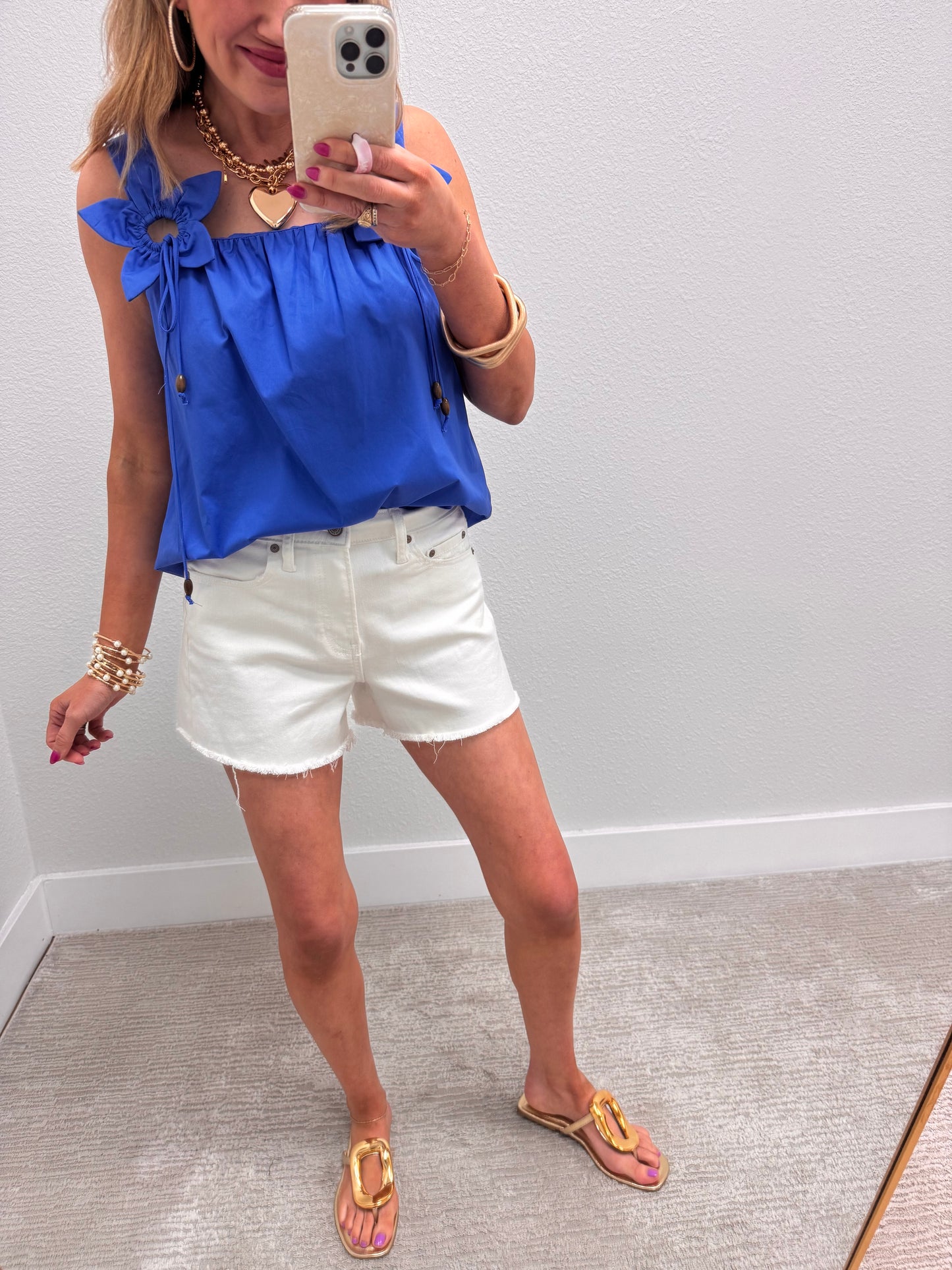 Blue Top with 3D Flower Detail Straps