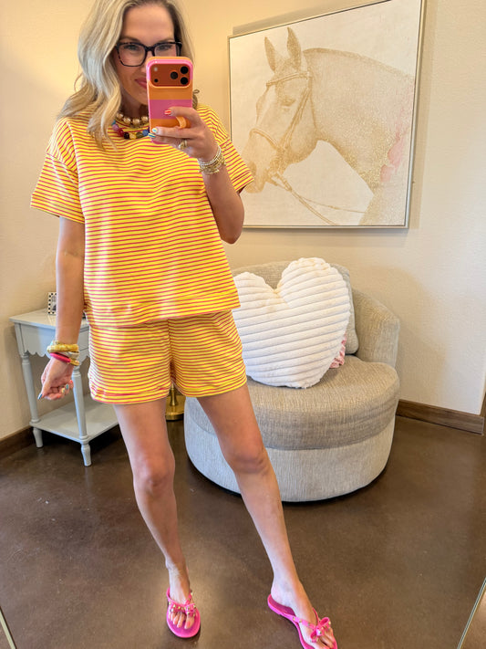 Yellow & Pink Striped Short Set