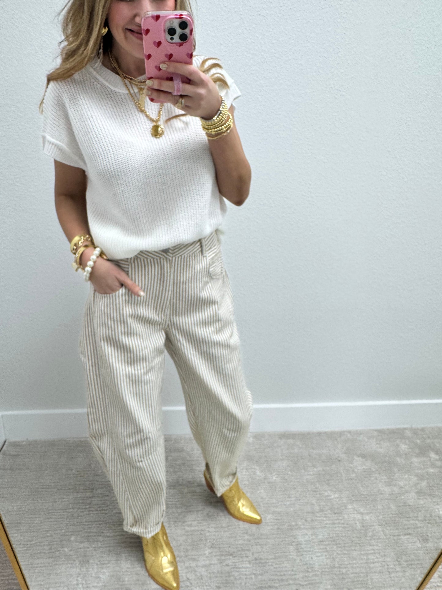 White Knit Short Sleeve Top
