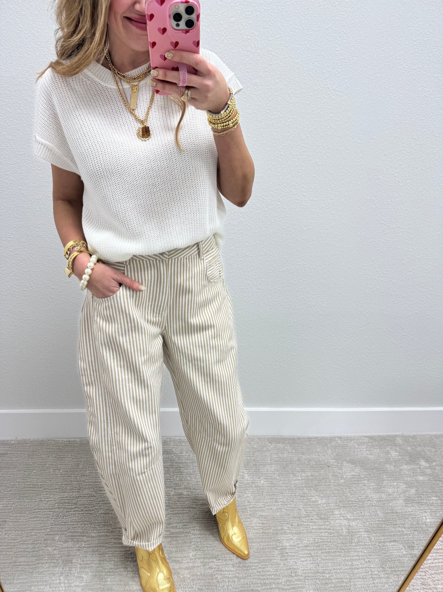 White Knit Short Sleeve Top