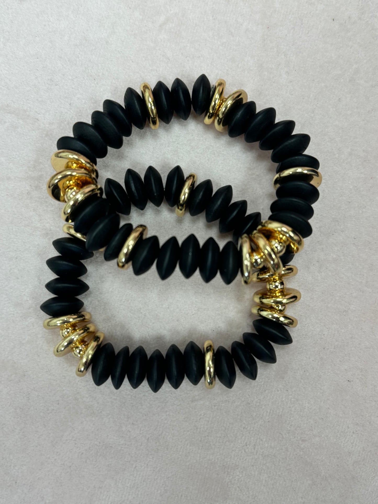 Set of 2 Gold and Colored Wood Bead Bracelet Set (3 colors!)