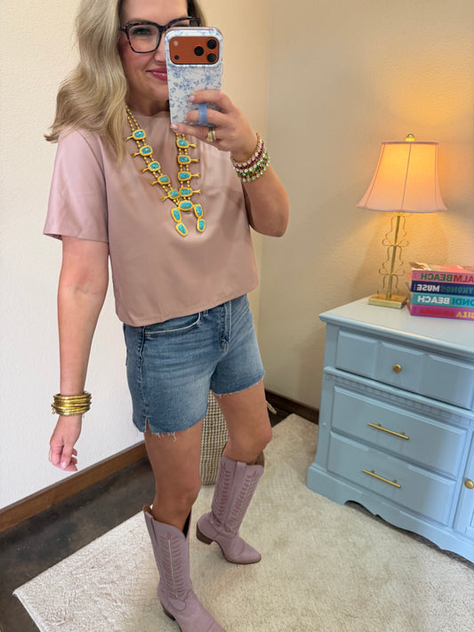 Light Wash Vervet High Rise Side Slit A Line Denim Shorts