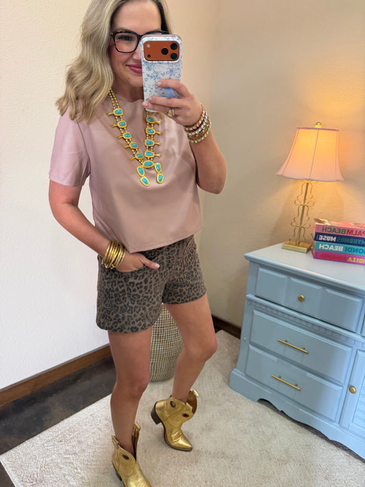 Tan Faux Leather Short Sleeve