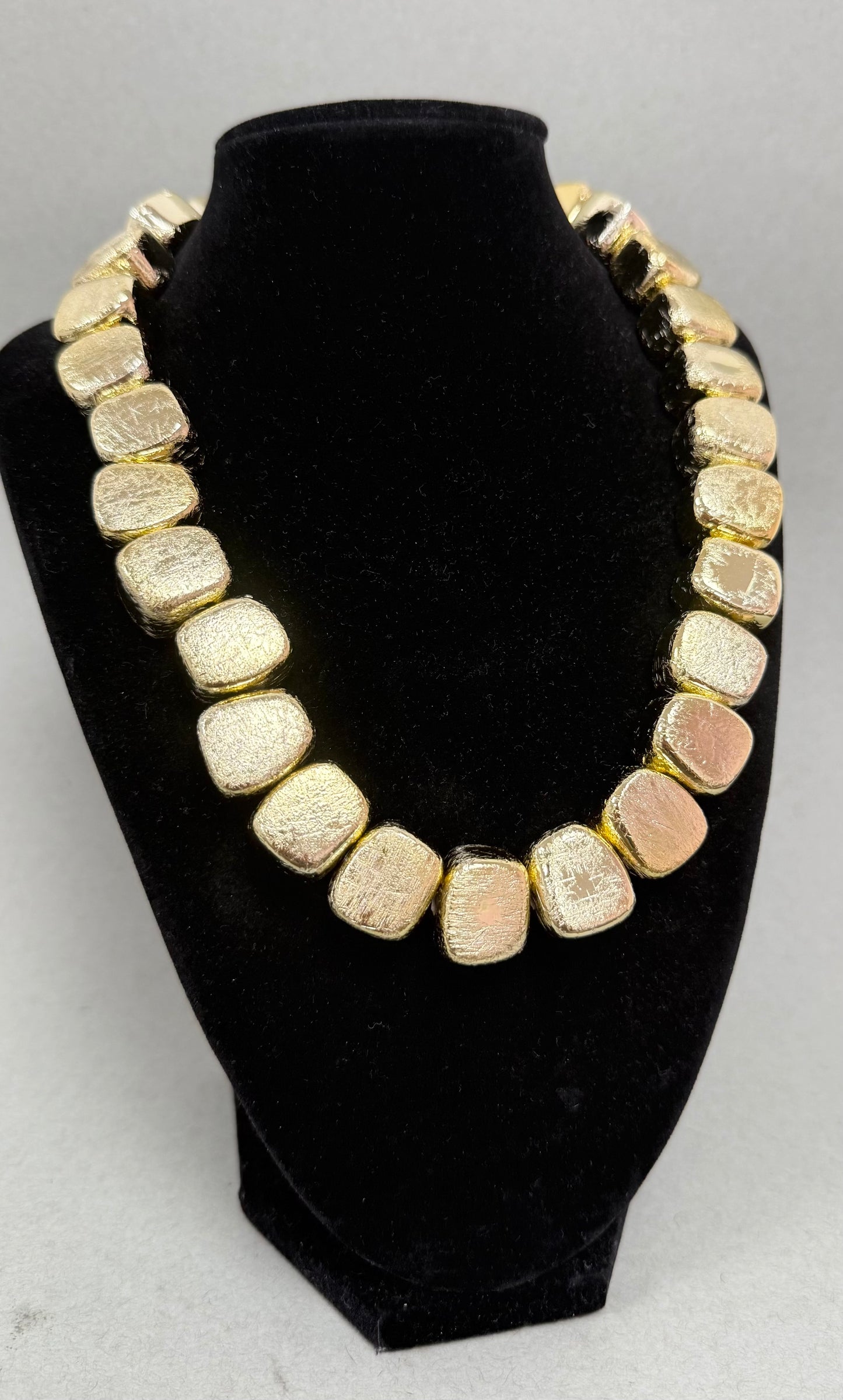 Gold Matte Textured Square Necklace