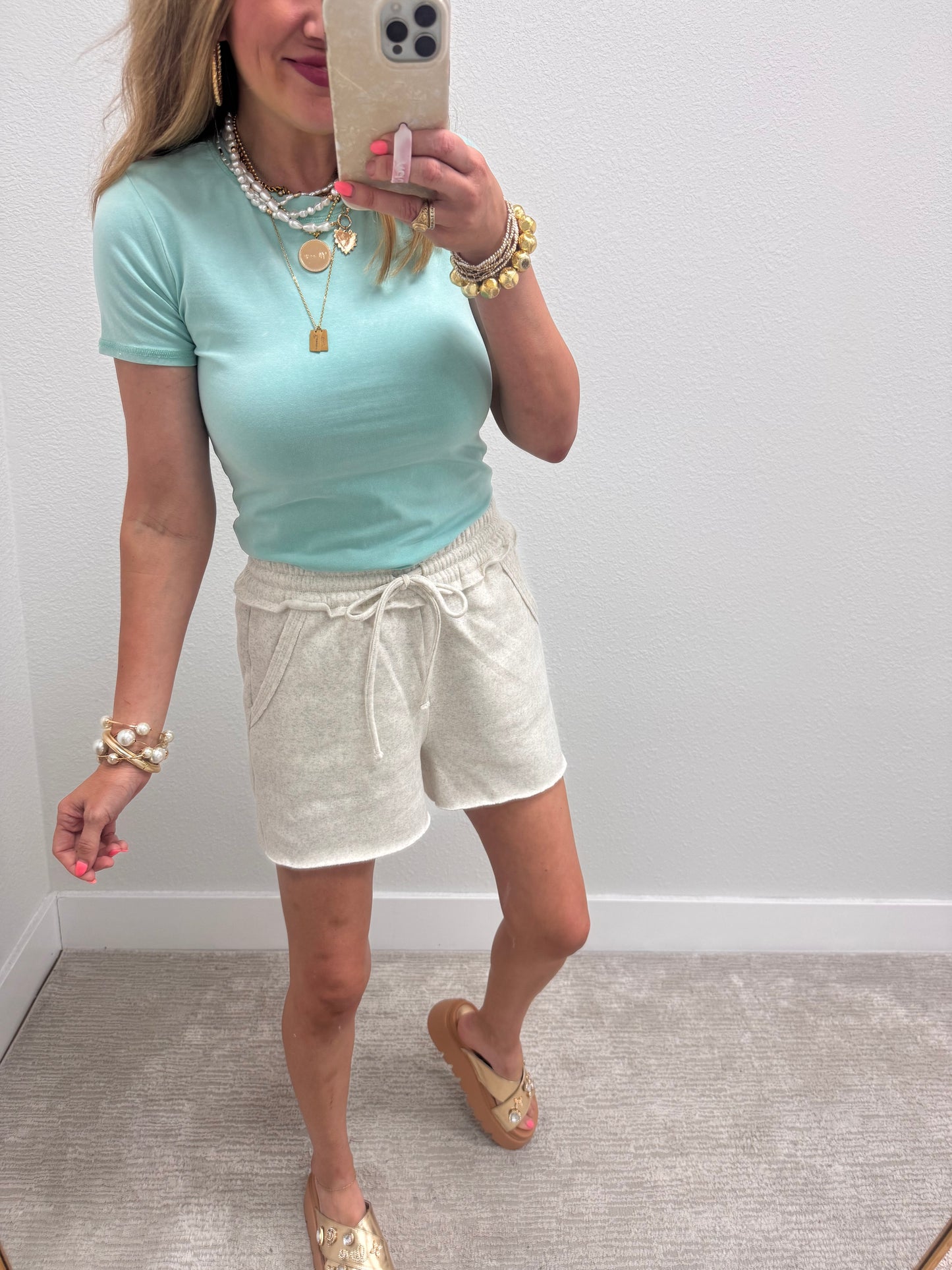 Turquoise Fitted Mineral Wash Cap Sleeve Top