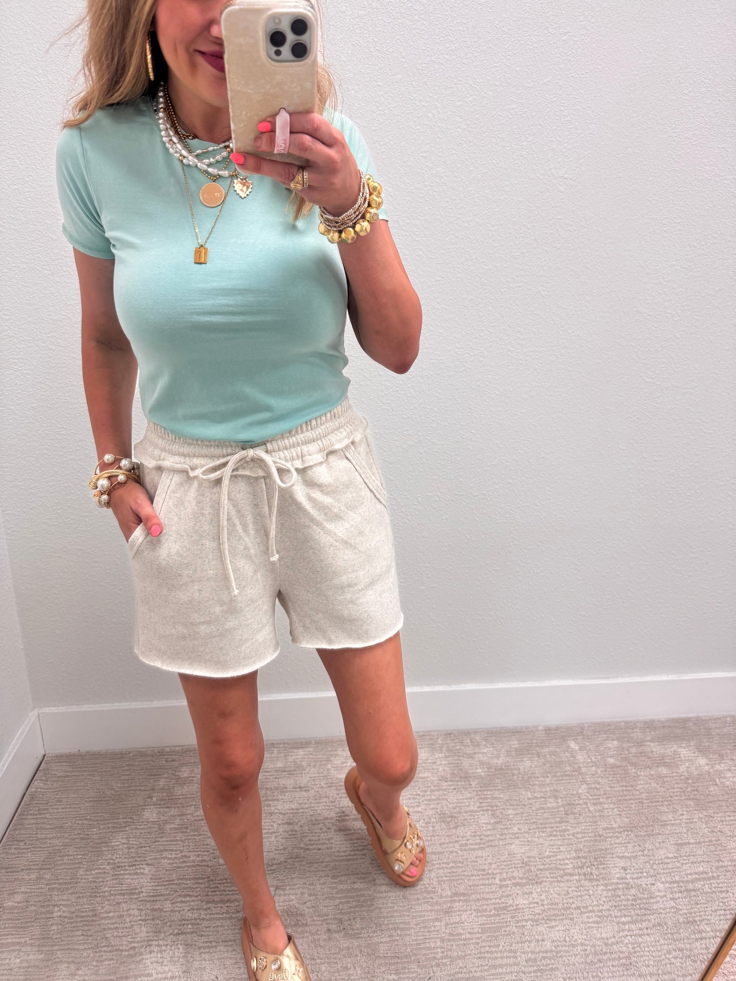 Turquoise Fitted Mineral Wash Cap Sleeve Top