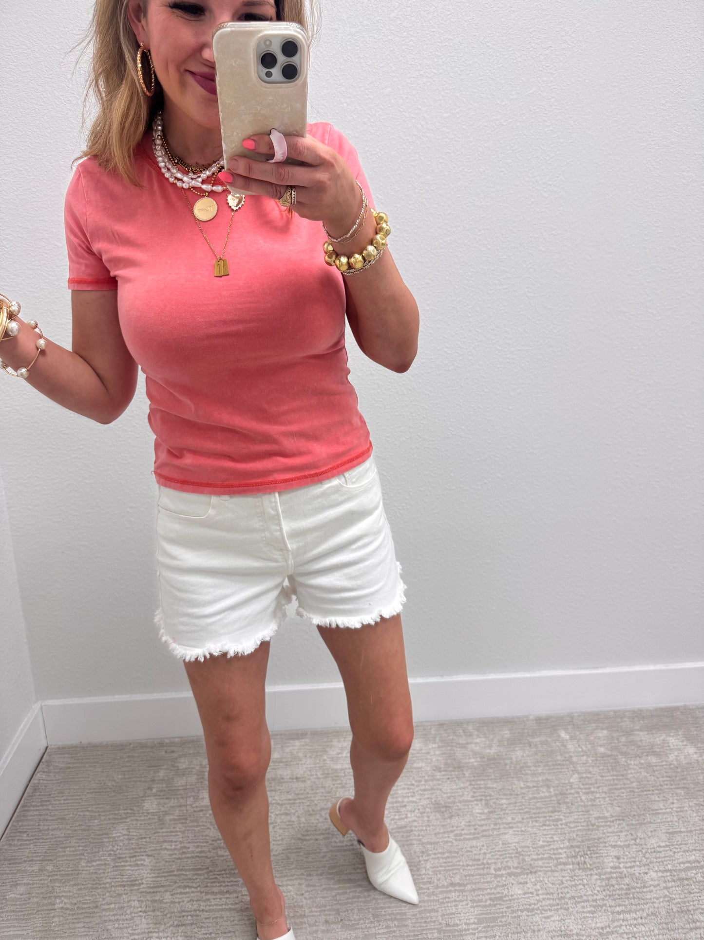 Coral Fitted Mineral Wash Cap Sleeve Top