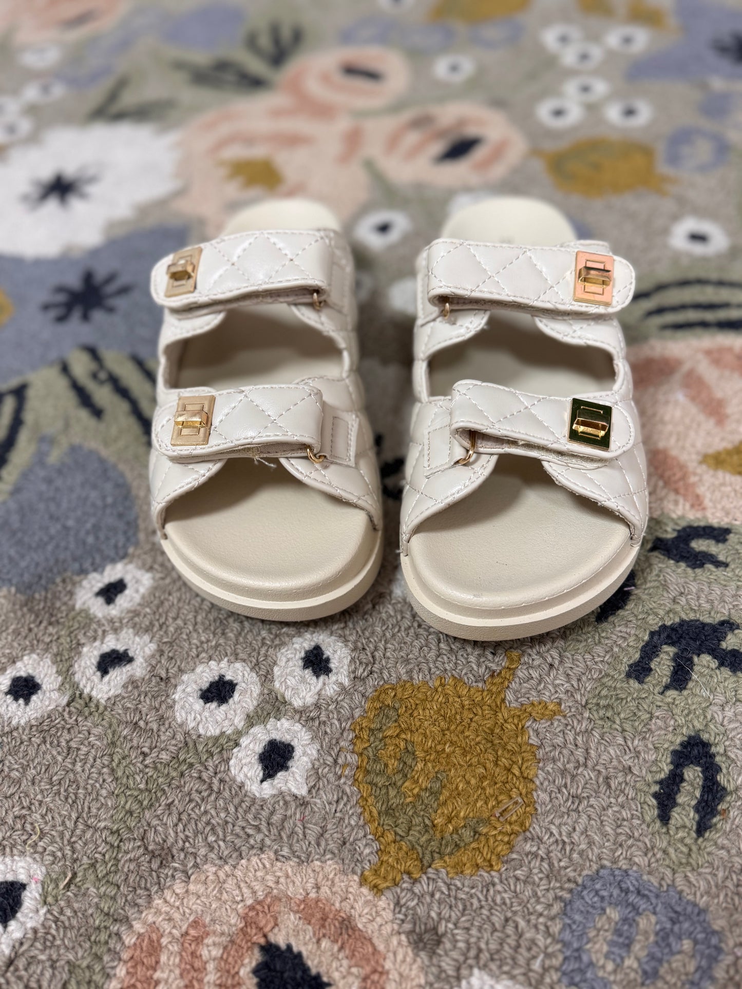 Cream Quilted Slide on Sandals