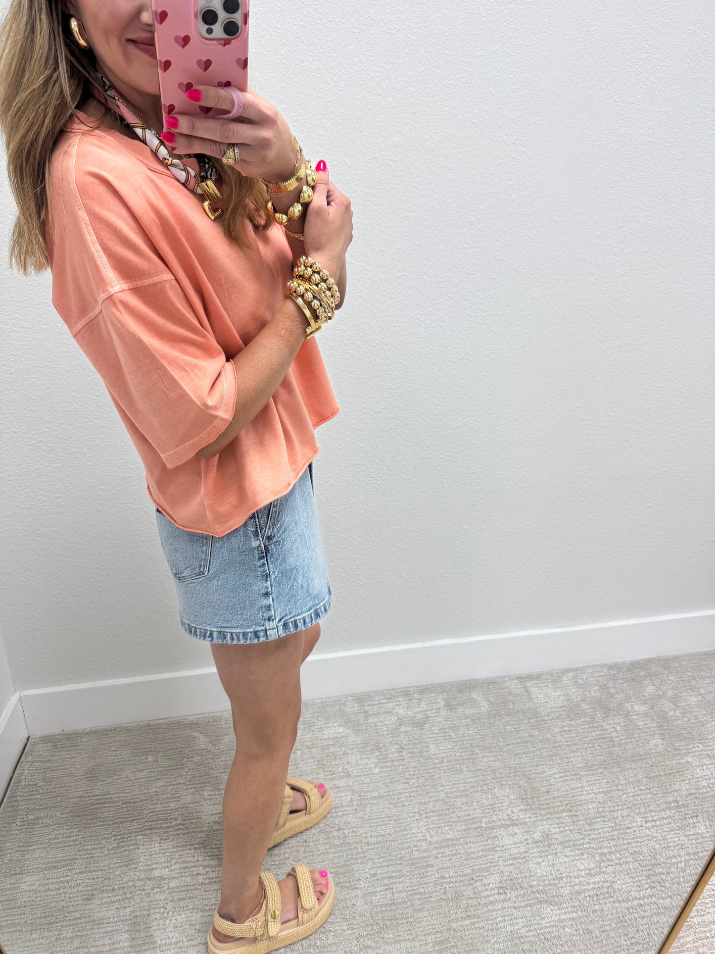 Coral Washed Cropped Boxy Short Sleeve
