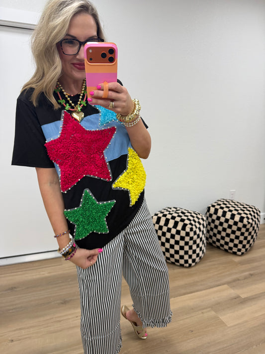 Black Colored Star Pearl Short Sleeve