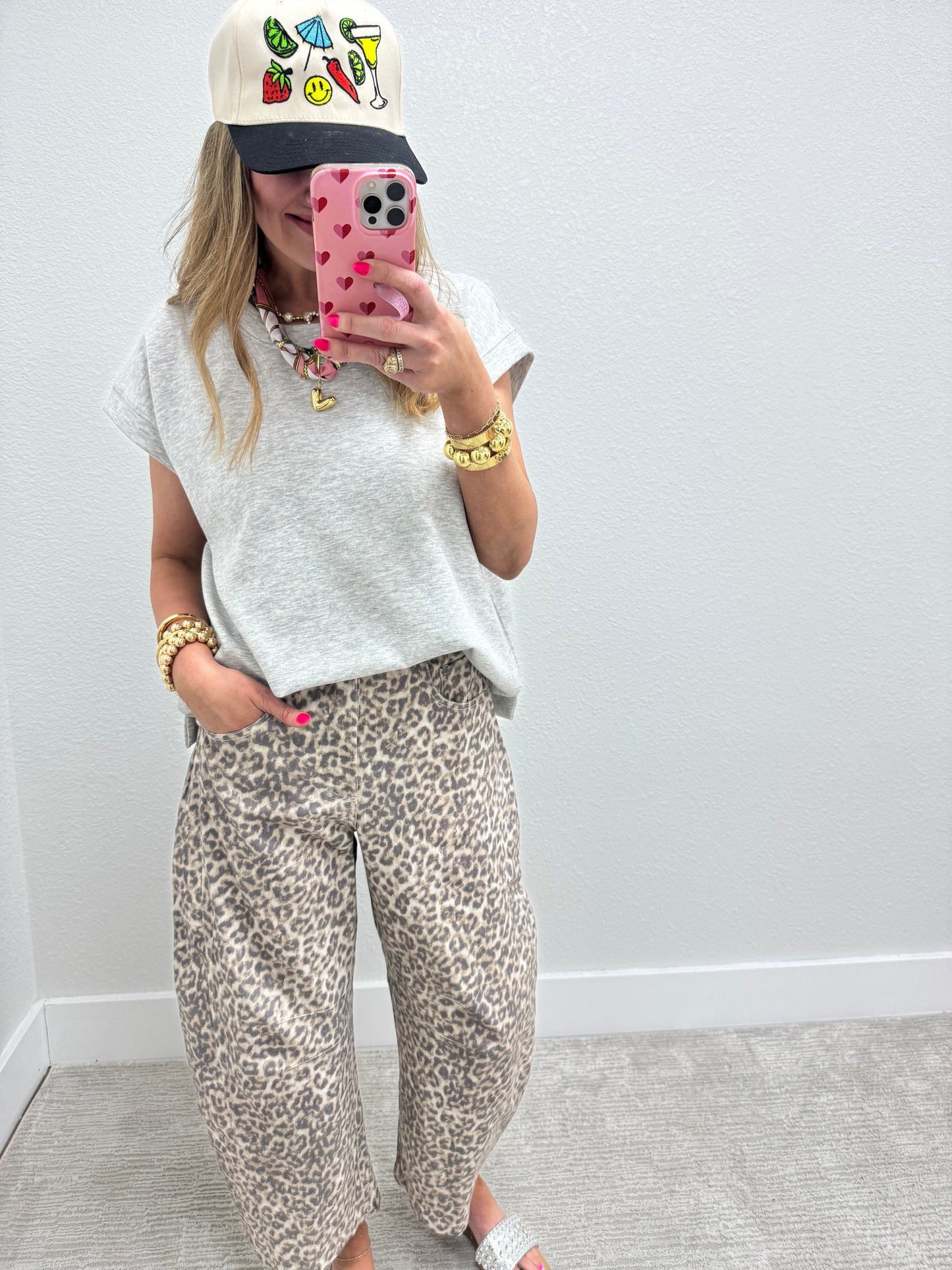 Grey Leopard Print Barrel Jeans