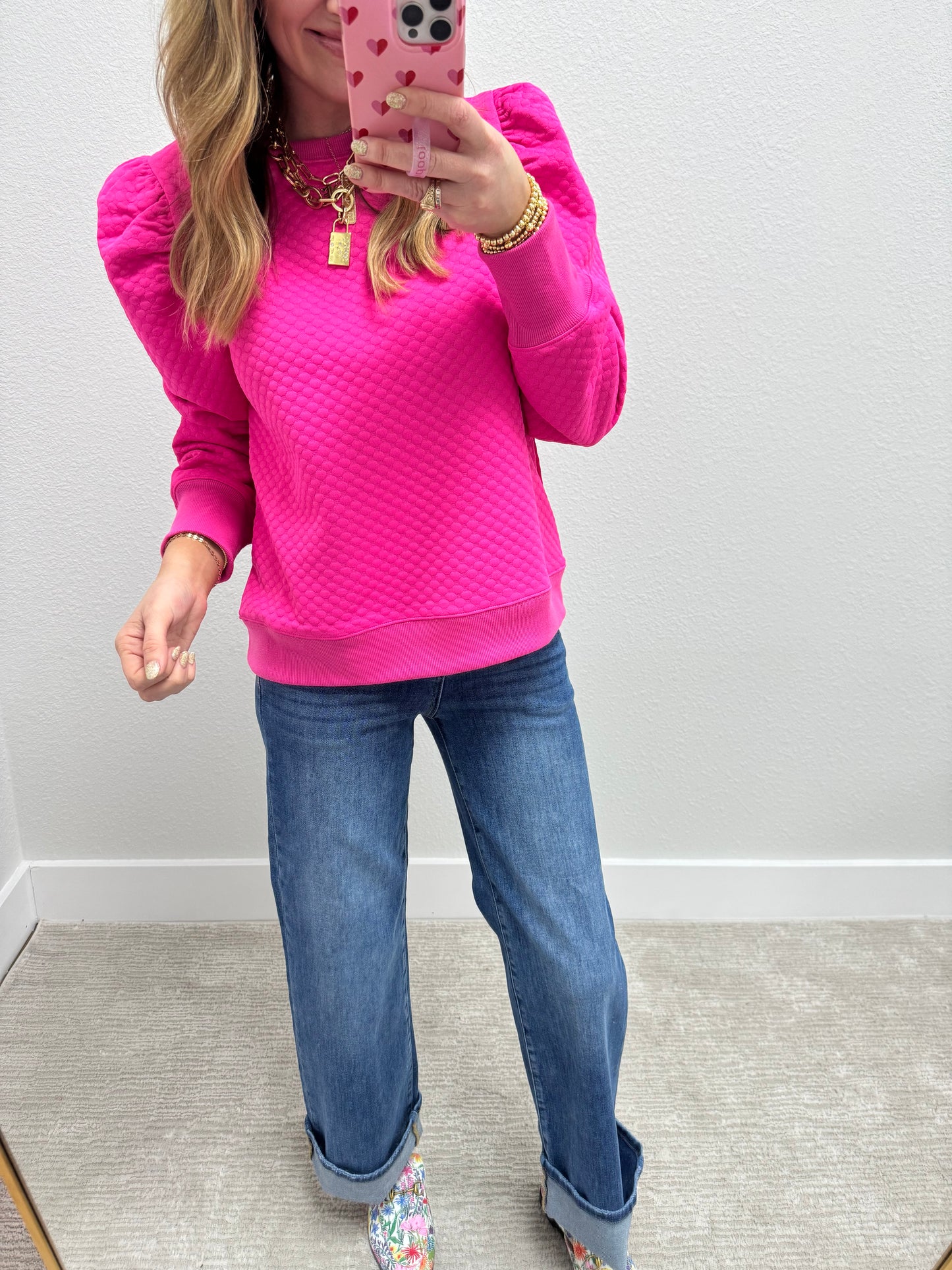 Hot Pink Puff Embossed Long Sleeve