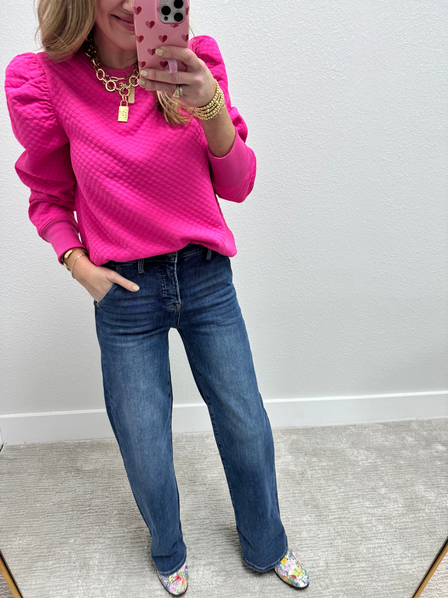 Hot Pink Puff Embossed Long Sleeve
