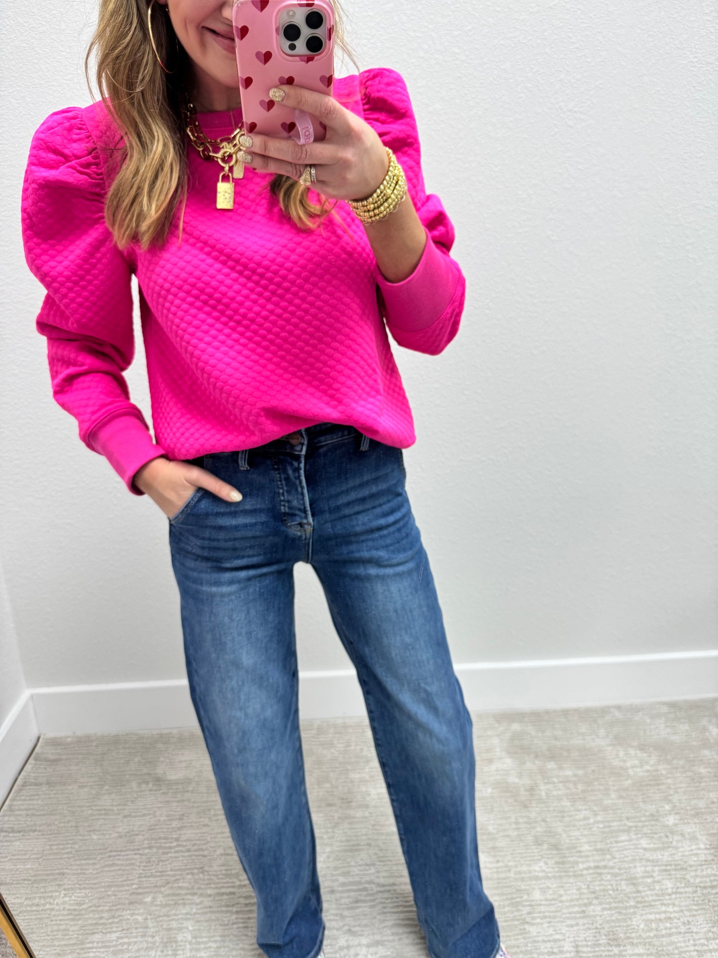 Hot Pink Puff Embossed Long Sleeve