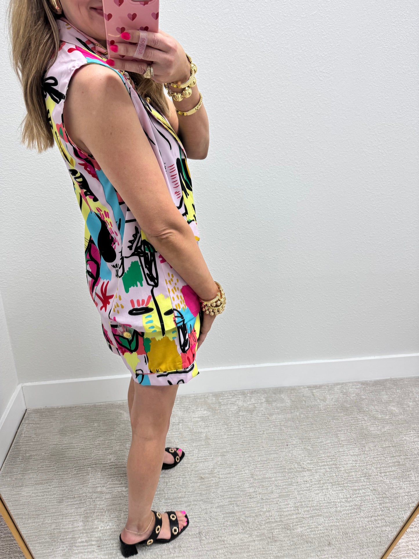 Purple Printed Two Piece Blazer Short Set FS