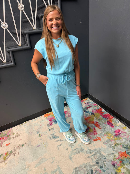 Aqua Sleeveless Jumpsuit