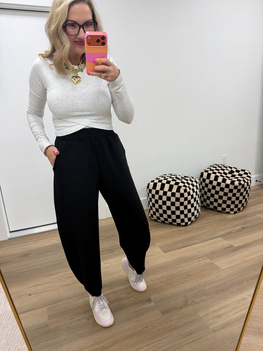Black Modal Scuba Flow Barrel Pants