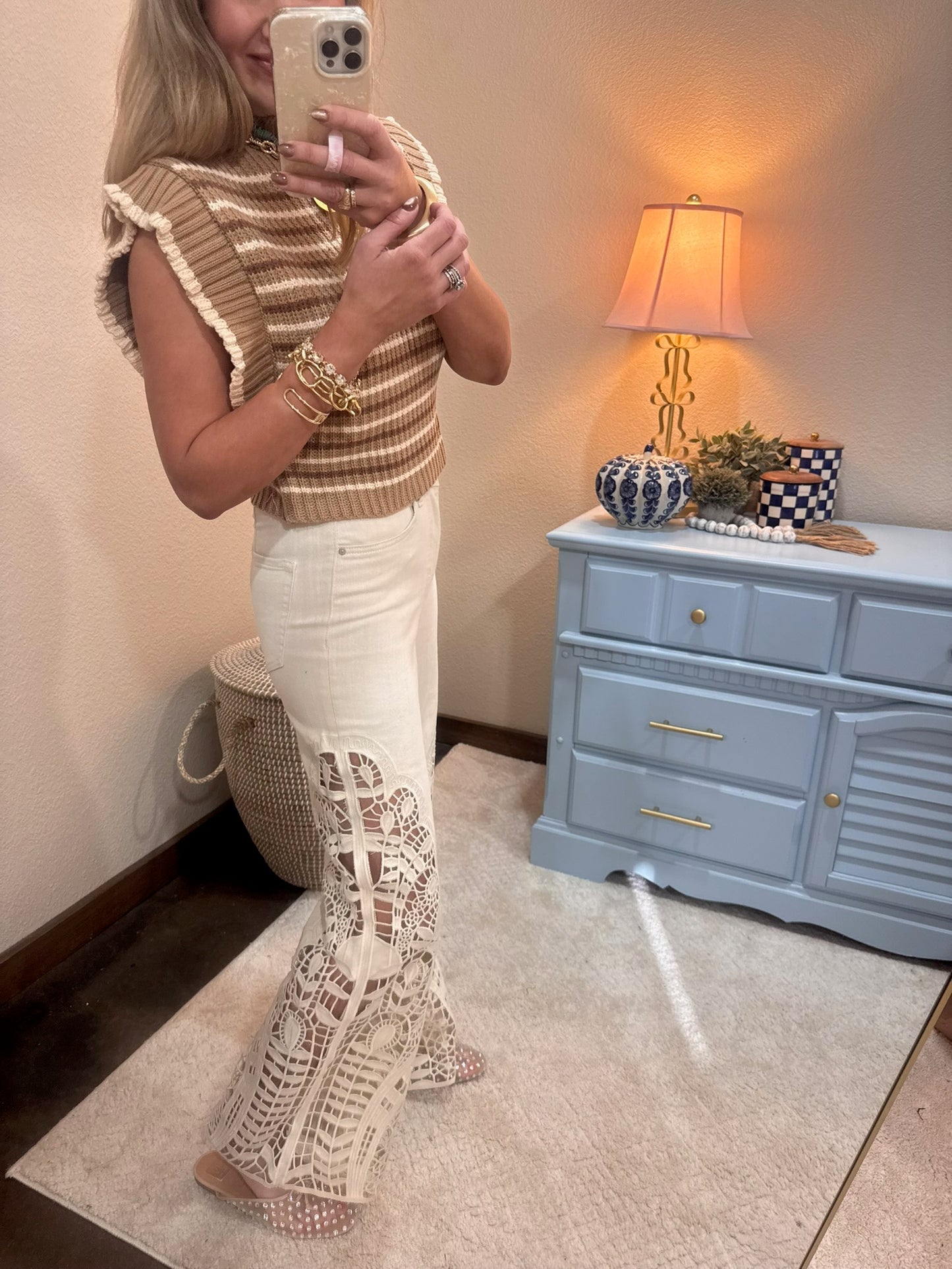 Brown Chic Striped Mock Neck Sleeveless Sweater Vest