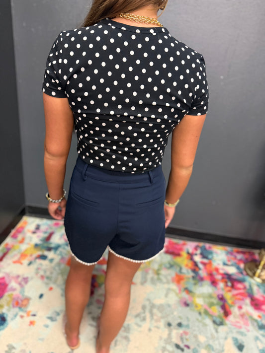 Navy Pearl Trim Shorts