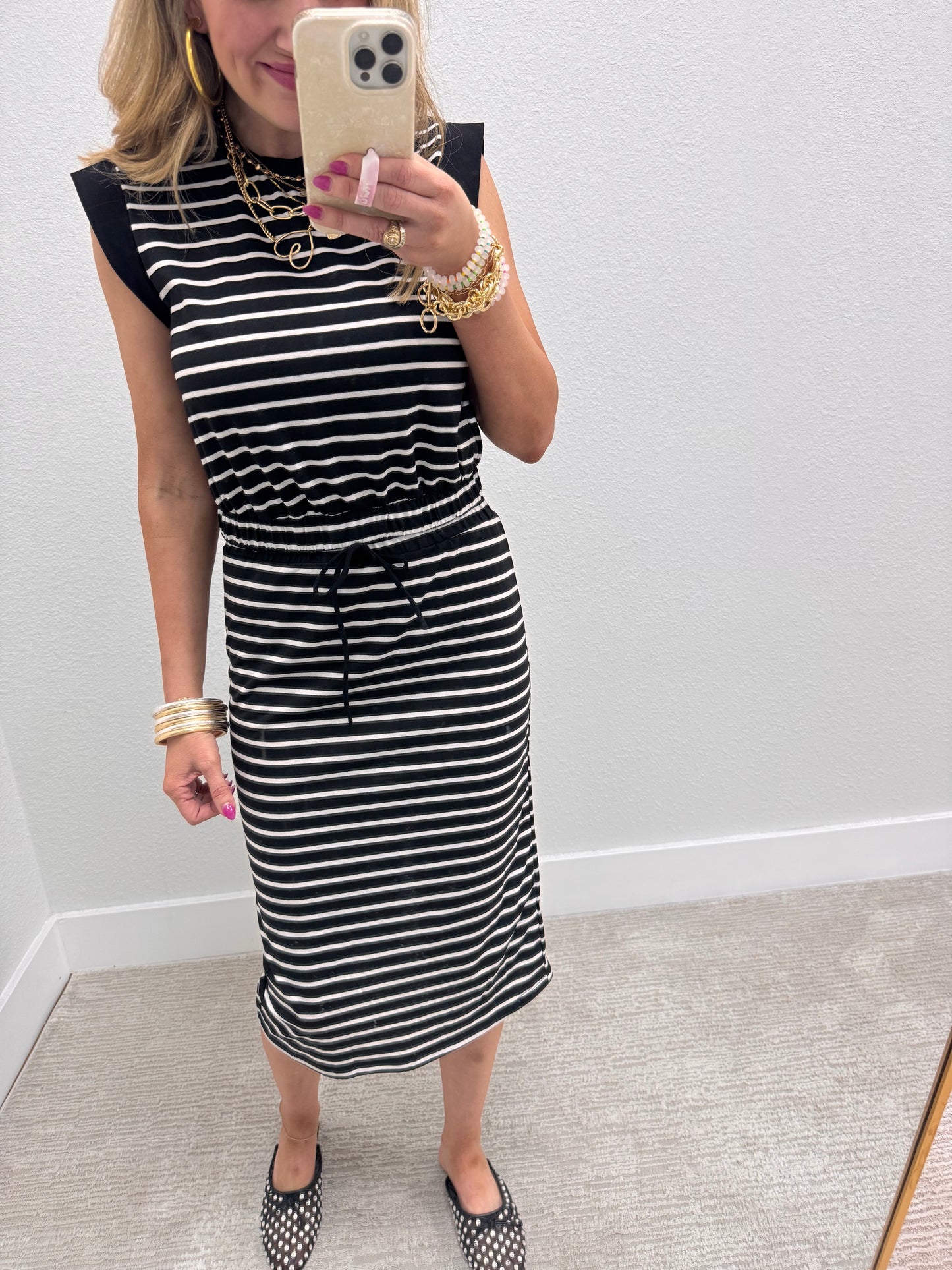 Black and White Striped Two Piece Skirt Set