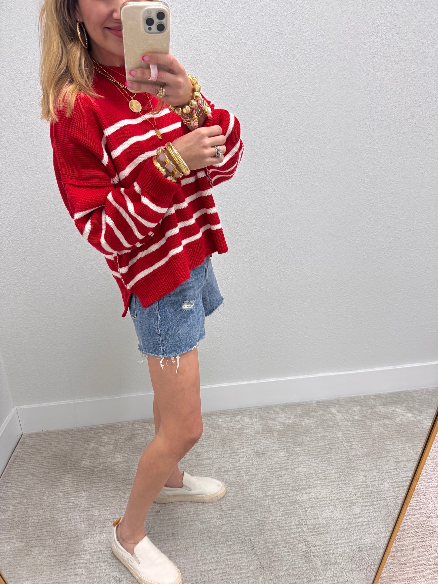 Ruby Striped Mock Neck Sweater