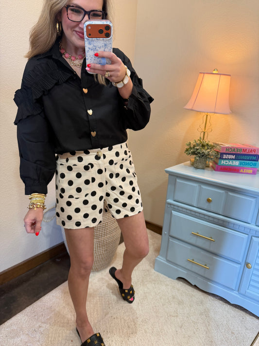 Black Heart Button Ruffle Button Down Shirt