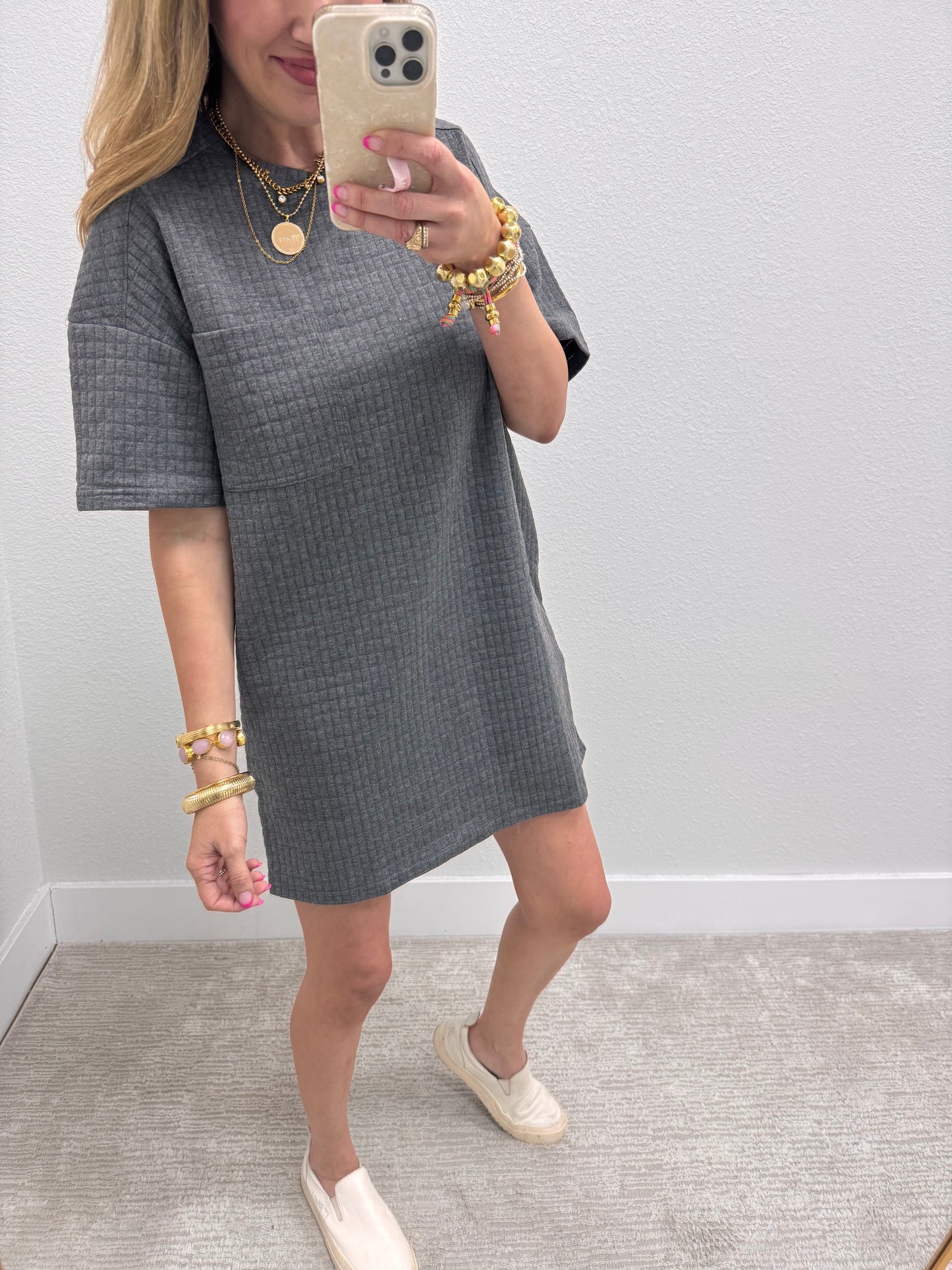 Tuesday Charcoal Quilted Dress
