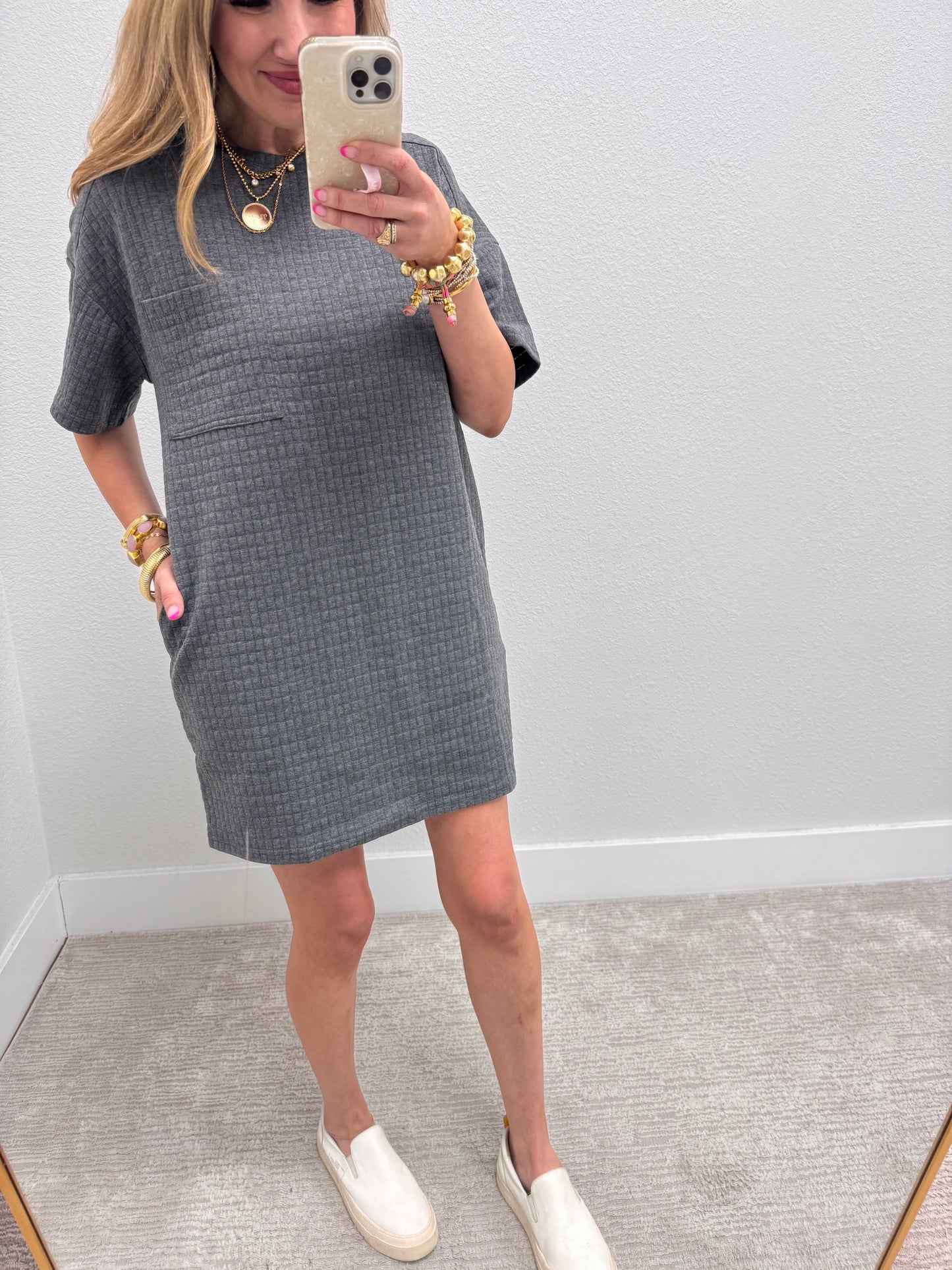 Tuesday Charcoal Quilted Dress