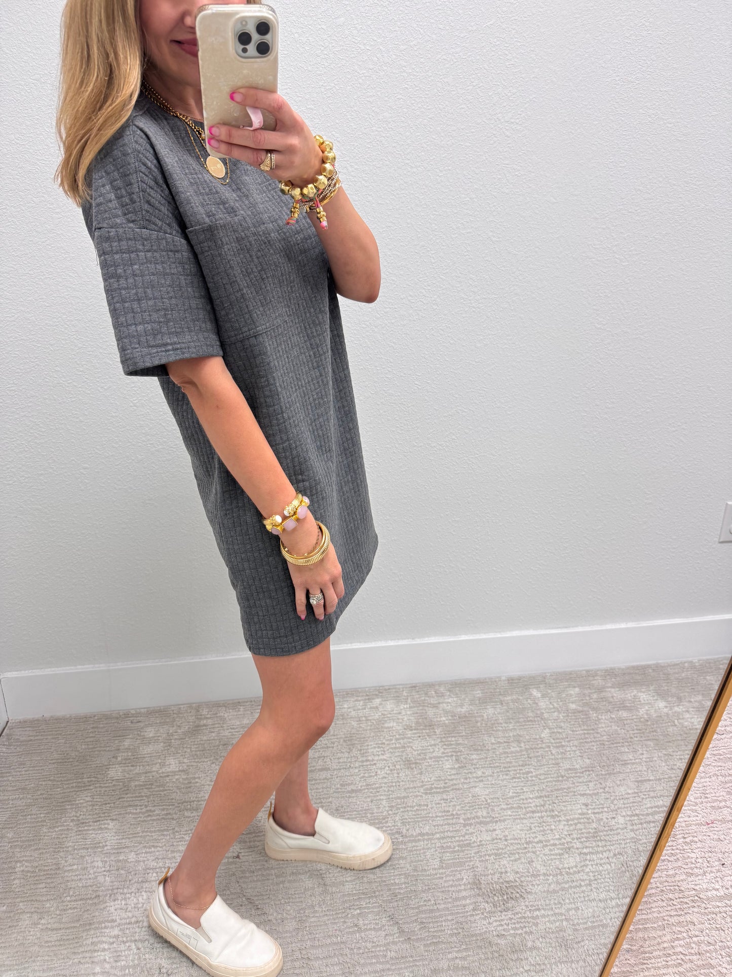 Tuesday Charcoal Quilted Dress