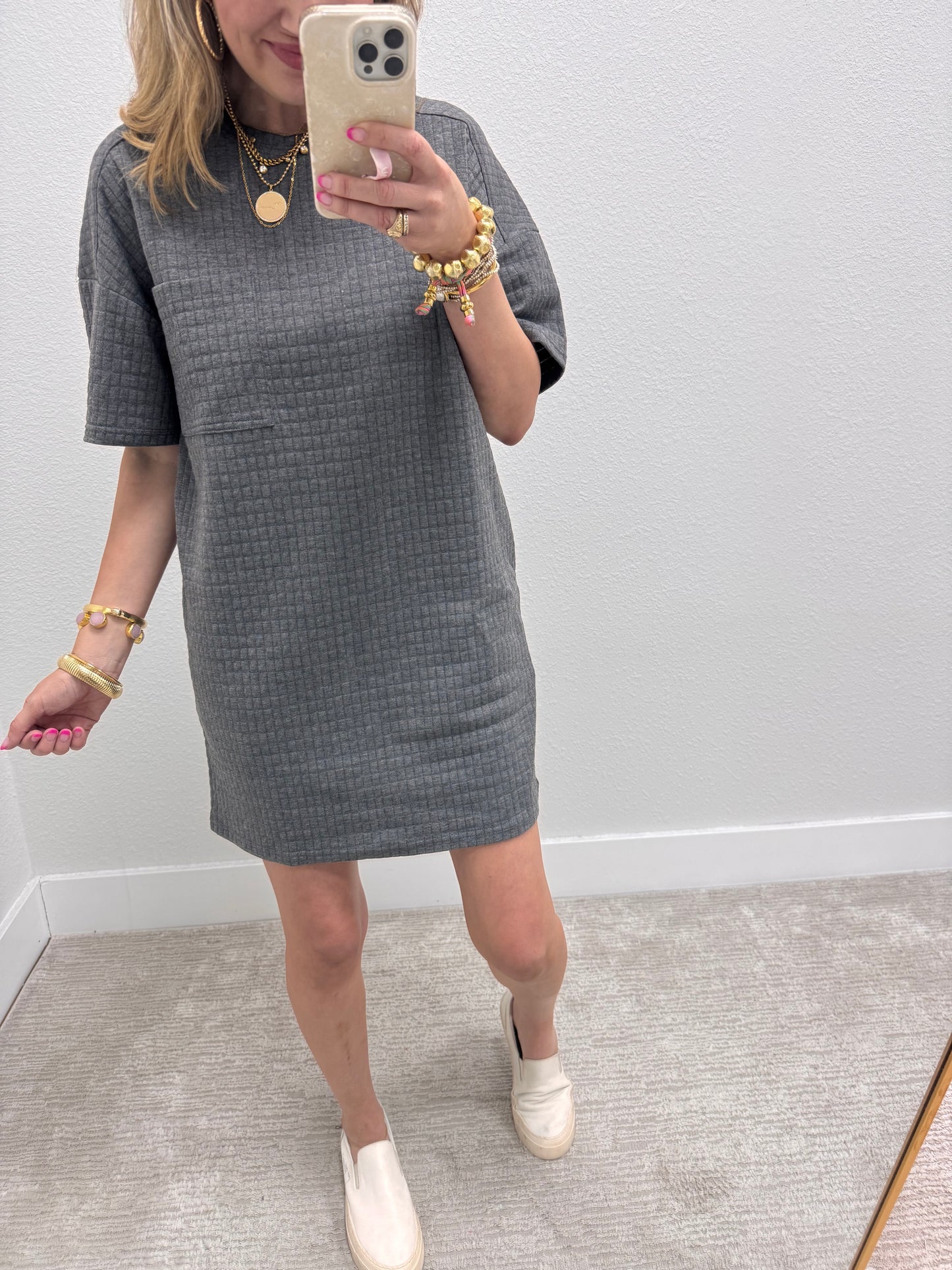 Tuesday Charcoal Quilted Dress