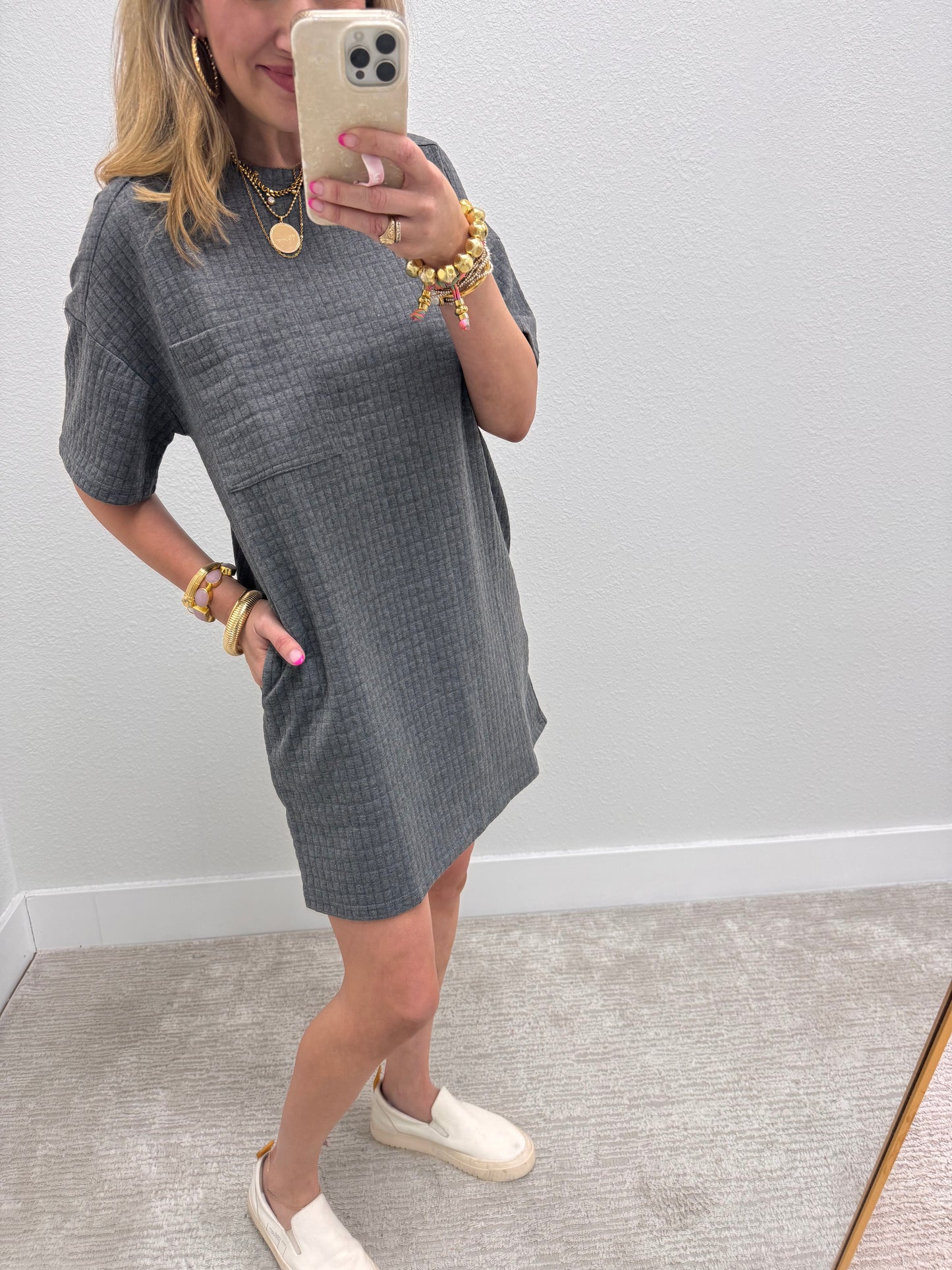Tuesday Charcoal Quilted Dress