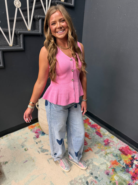 Pink Peplum Vest Sweater Top