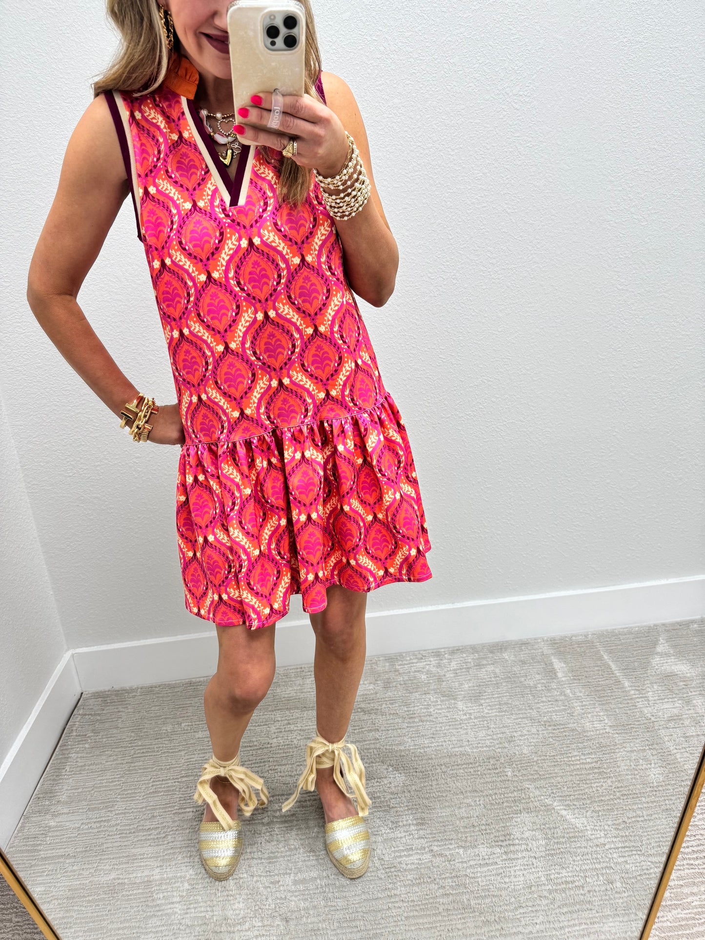 Coral Scuba Printed High Neck Dress