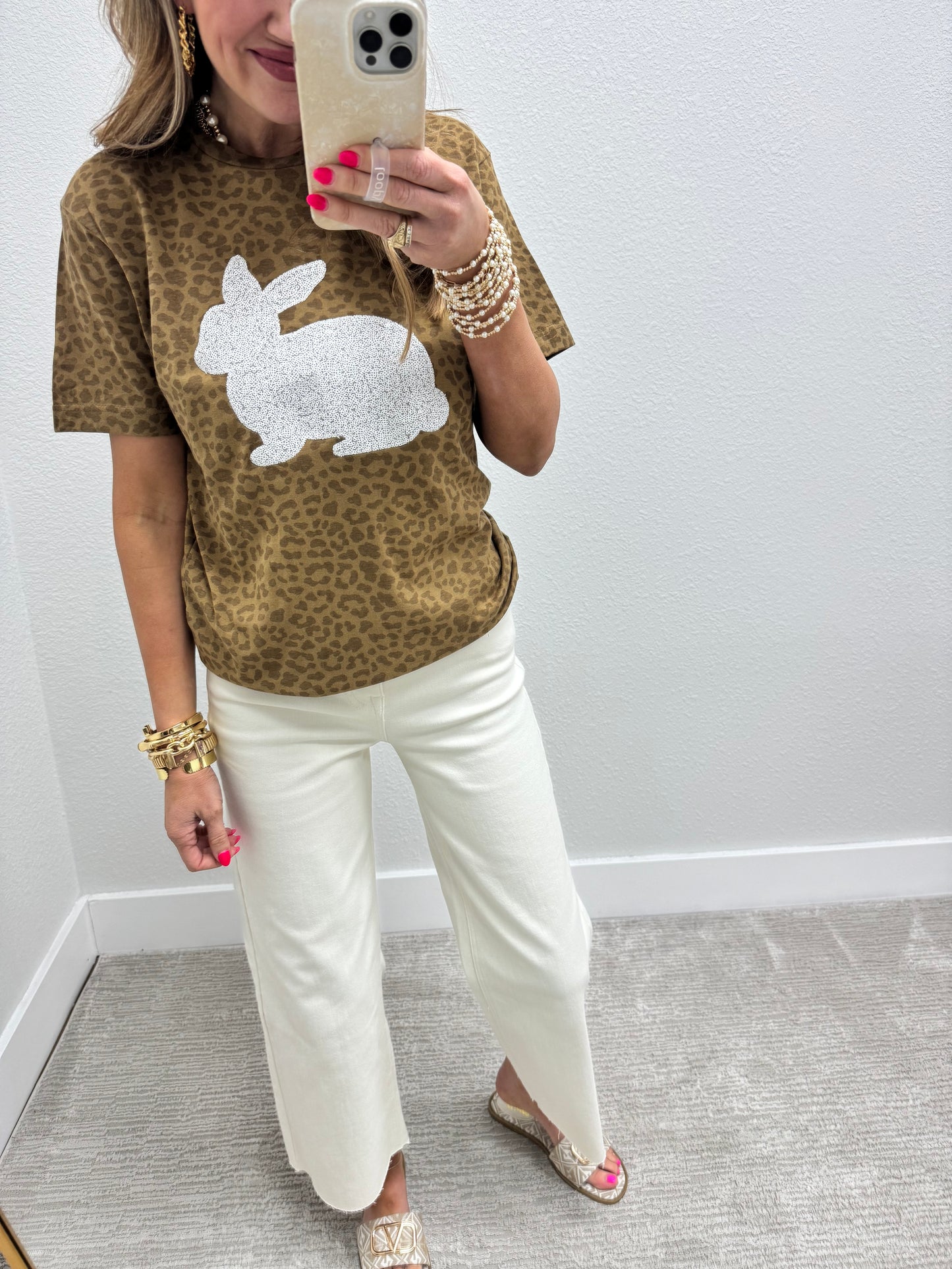 Hand Stitched Easter Bunny Leopard Short Sleeve FS