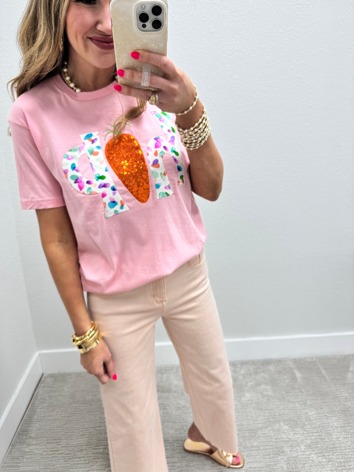 Light Pink Easter Hand Stitched Hop Short Sleeve FS
