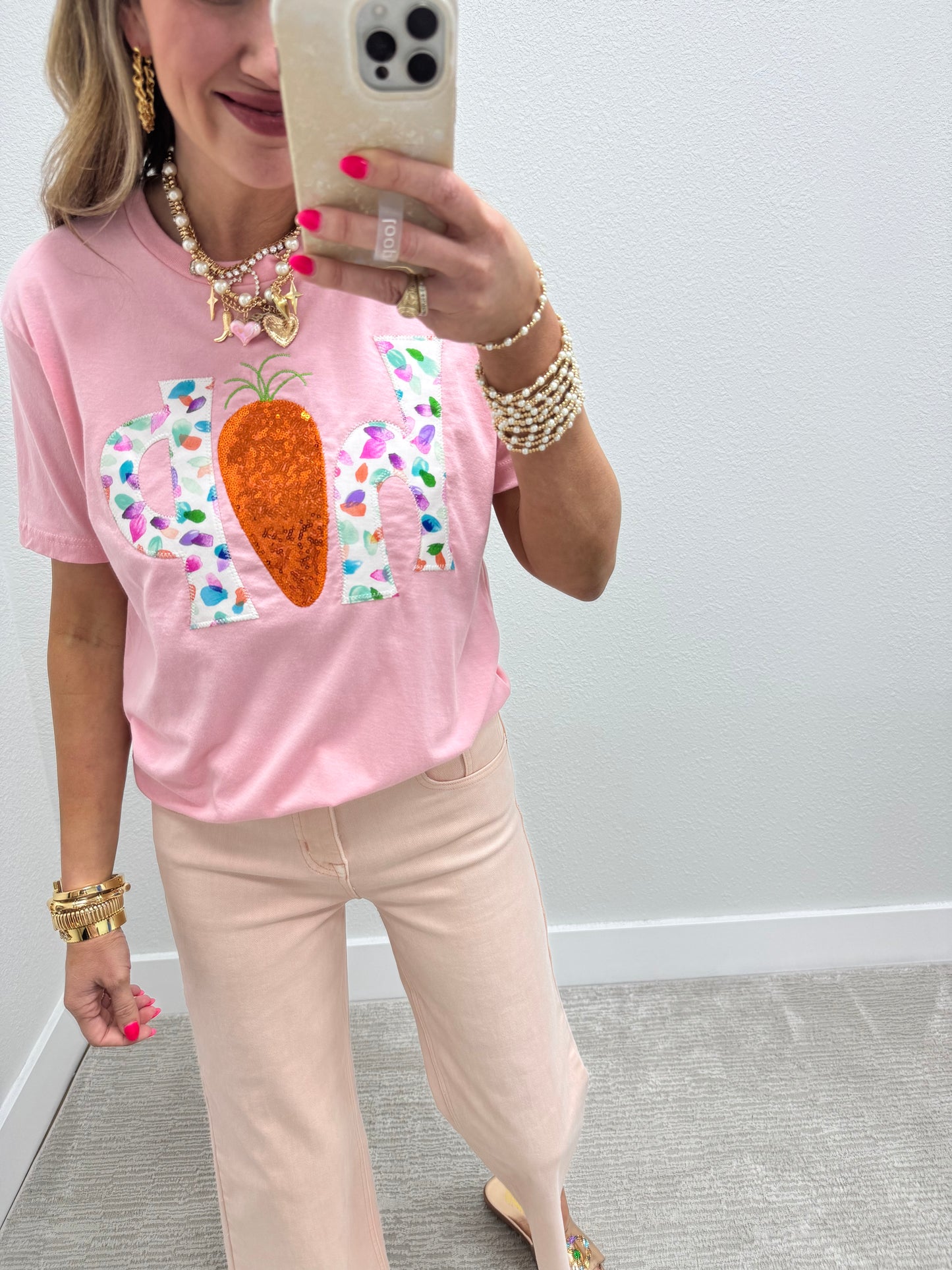 Light Pink Easter Hand Stitched Hop Short Sleeve FS