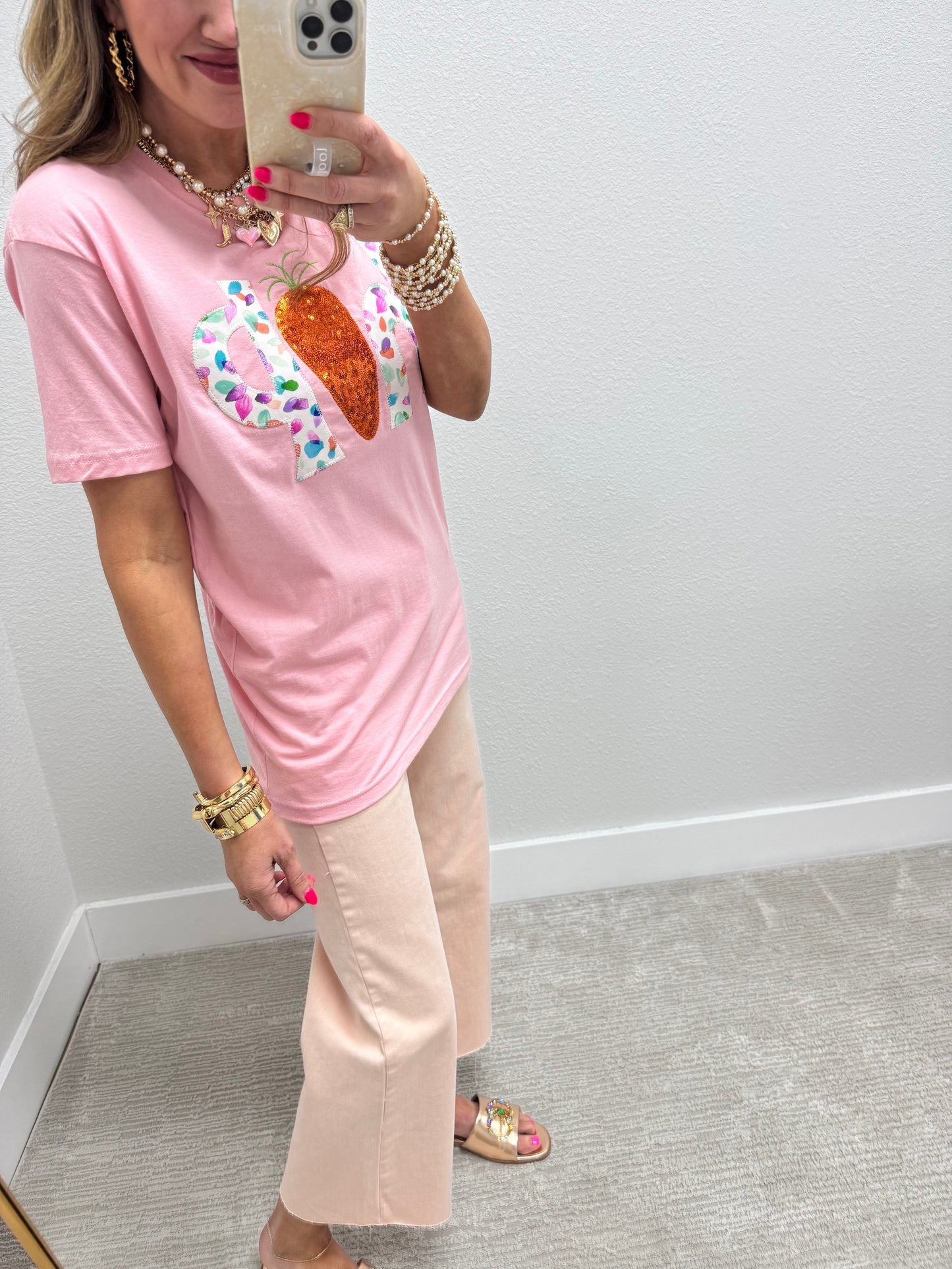 Light Pink Easter Hand Stitched Hop Short Sleeve FS