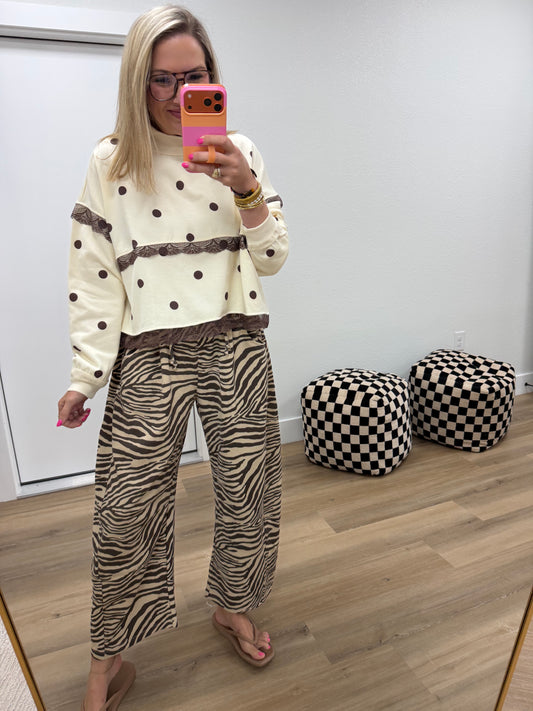 Ivory & Brown Polka Dot Long Sleeve