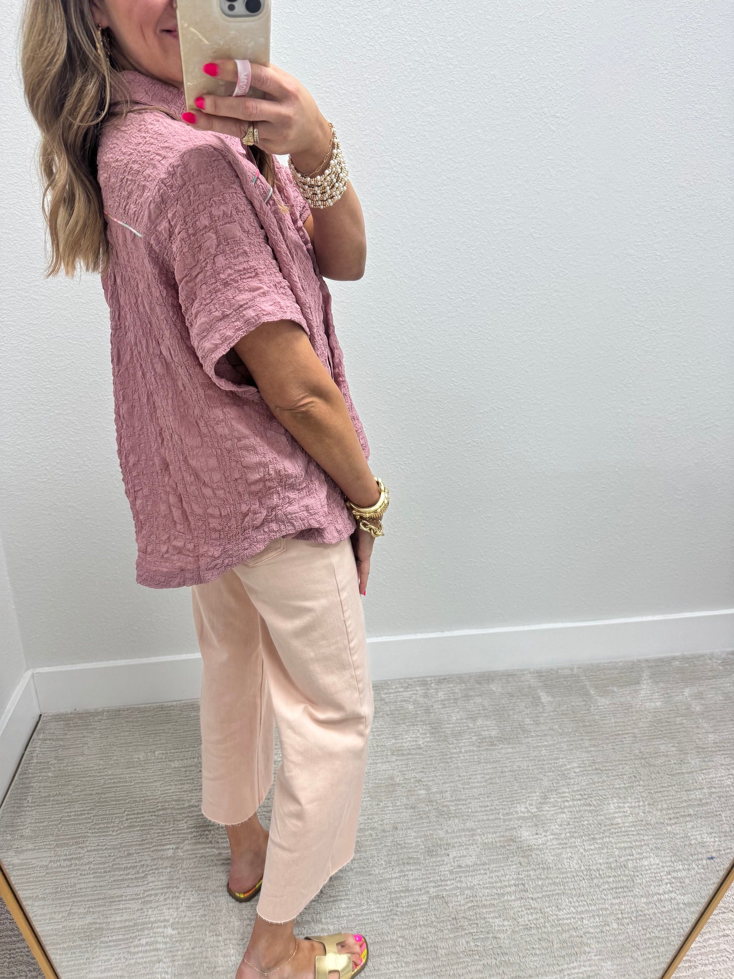Mauve Crinkly Texture Piping Top