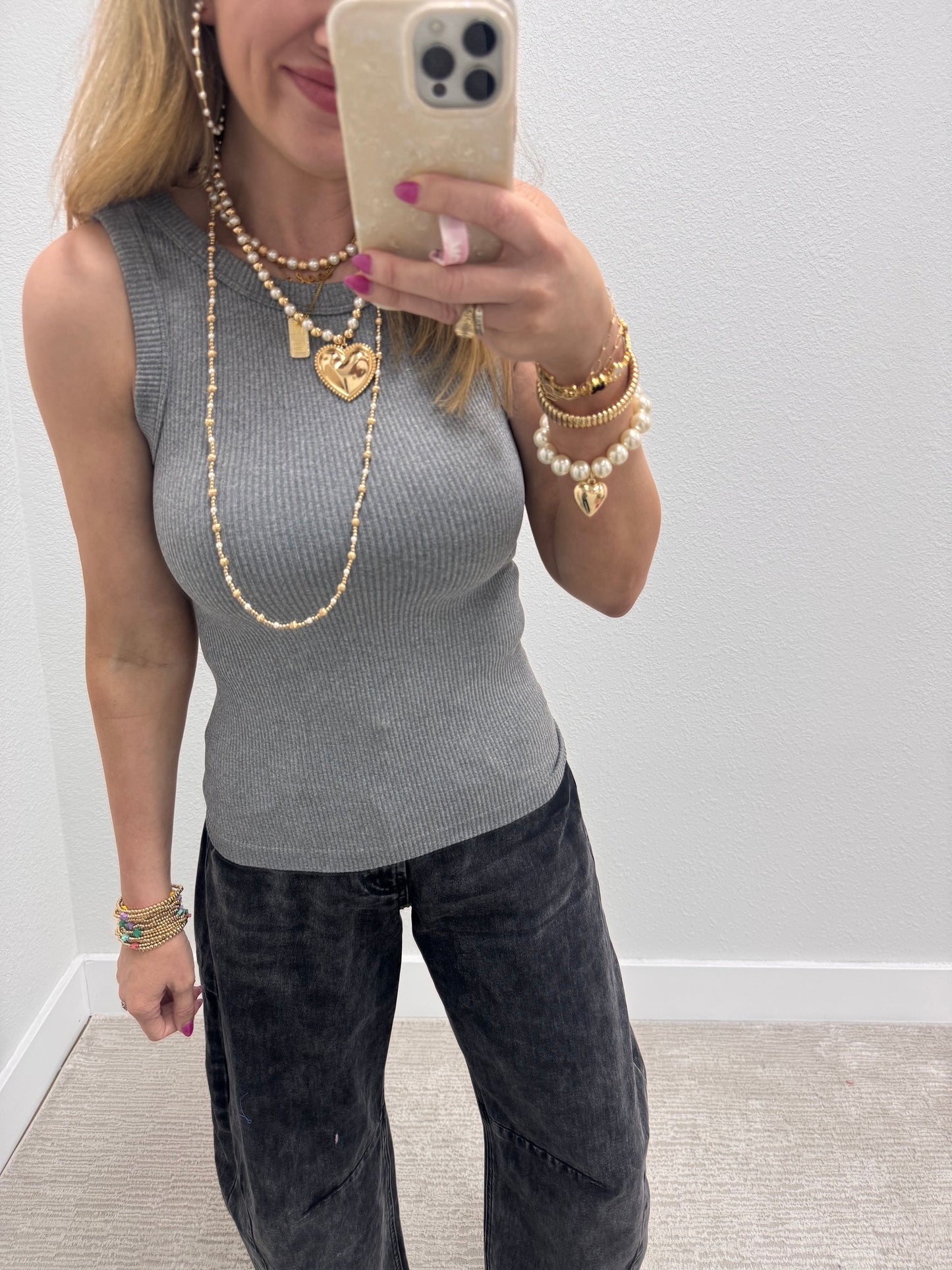 Gray Seamless Reversible Ribbed Tank