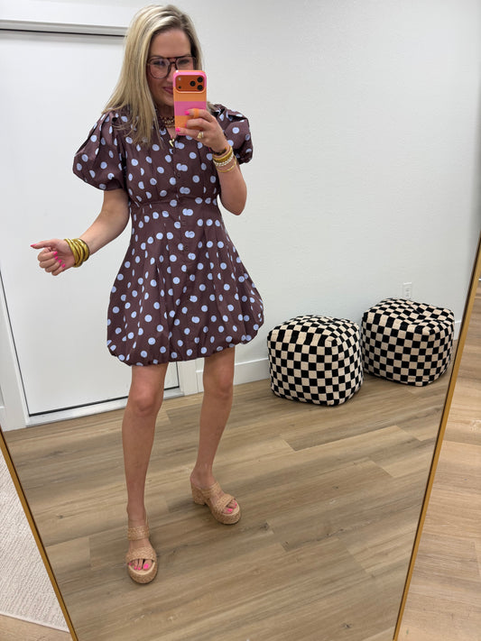 Burgundy Pleat Detail Polka Dot Balloon Dress