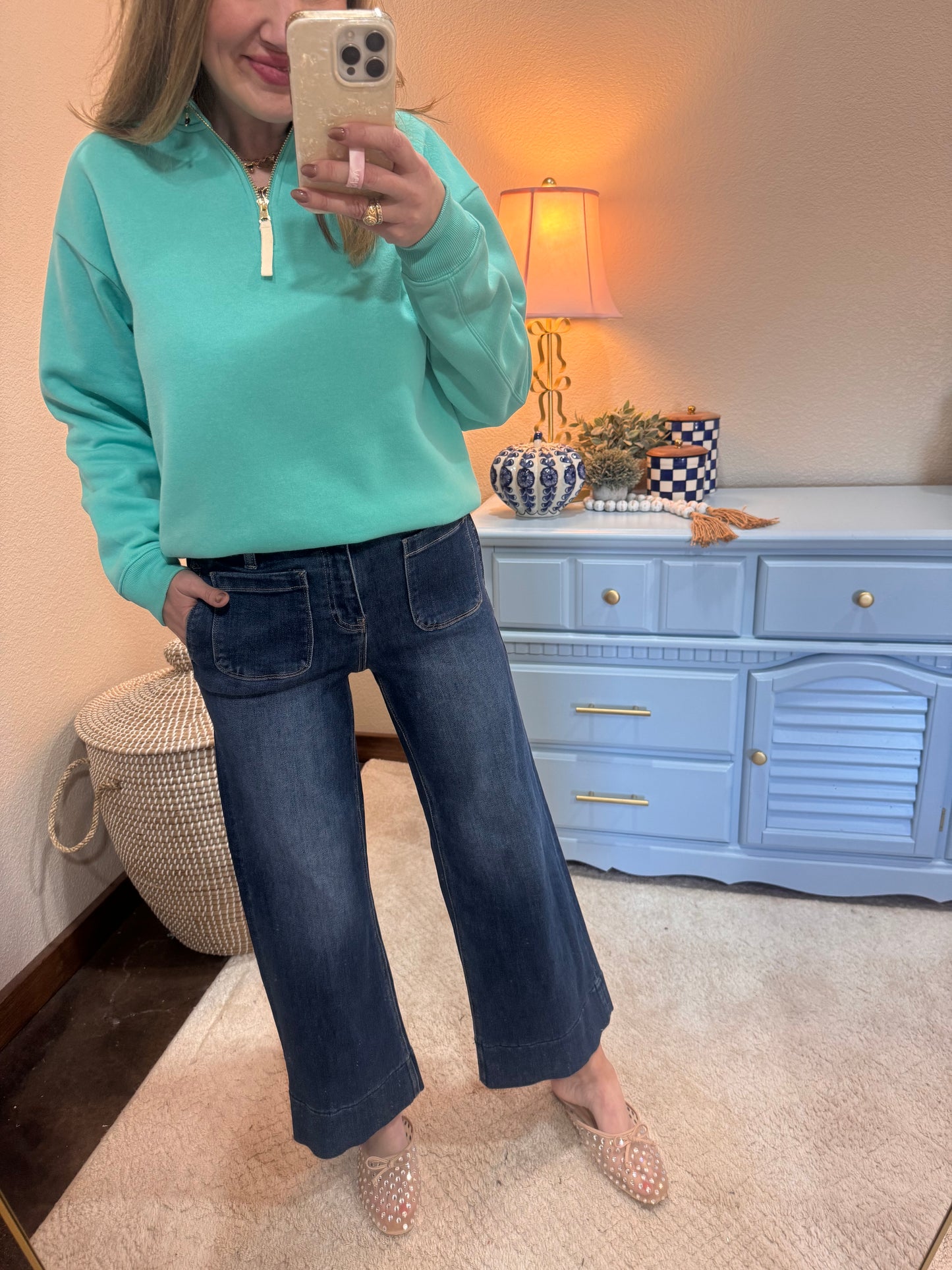 Turquoise Fleece Half Zip Sweatshirt