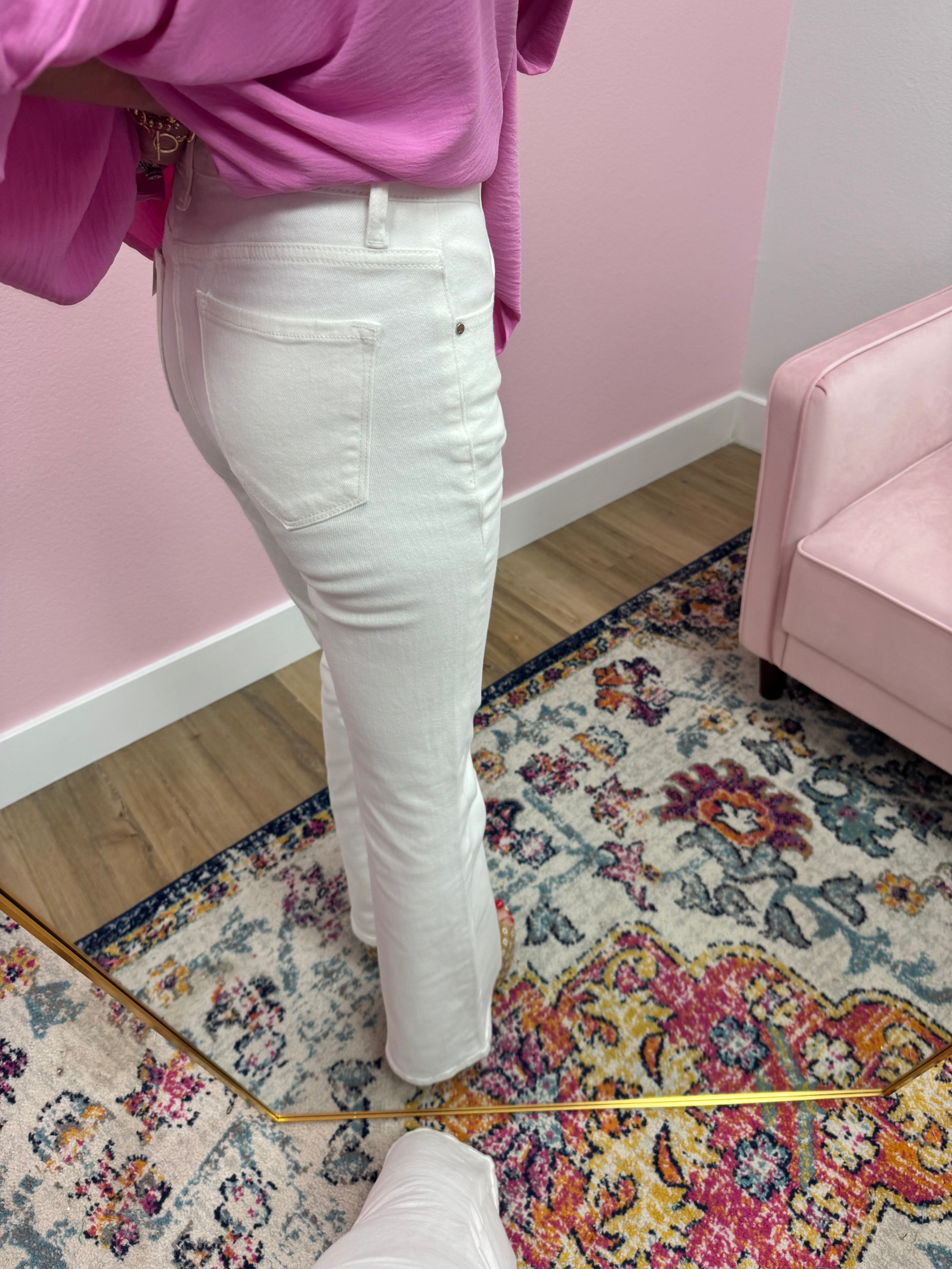 White Risen High Rise Tummy Control Flare Jeans