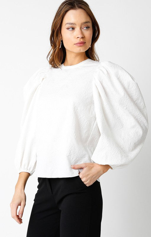 White Embossed Puff Sleeve Top RESTOCK PRE ORDER