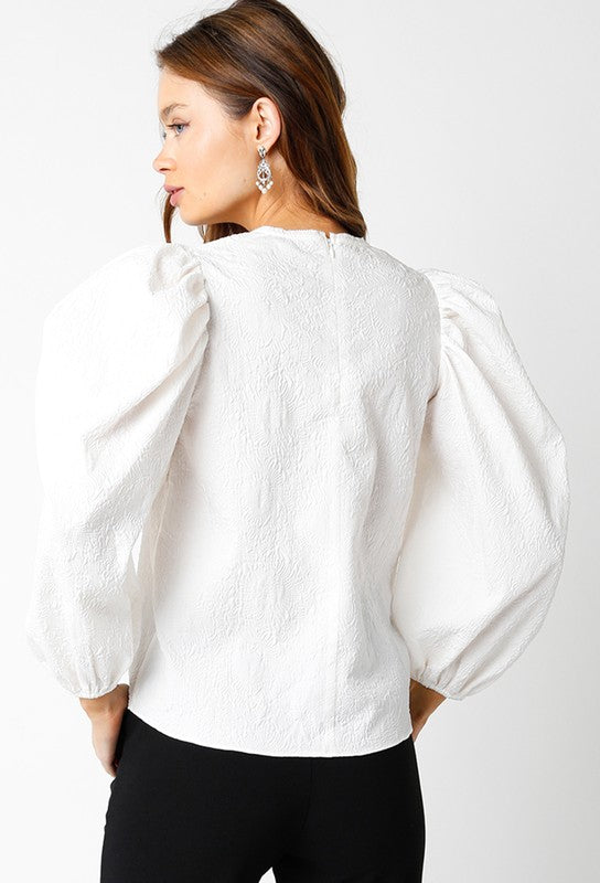 White Embossed Puff Sleeve Top RESTOCK PRE ORDER