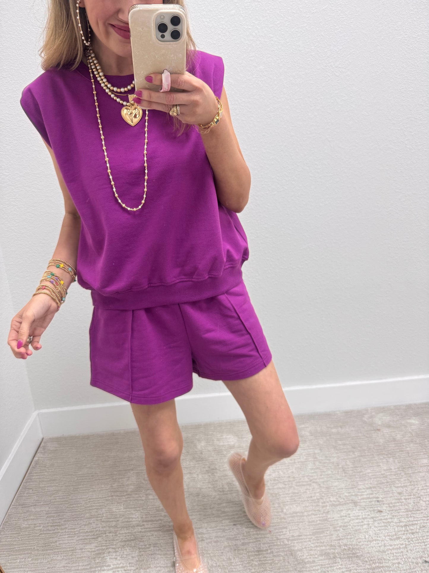 Plum French Terry Sleeveless Short Set