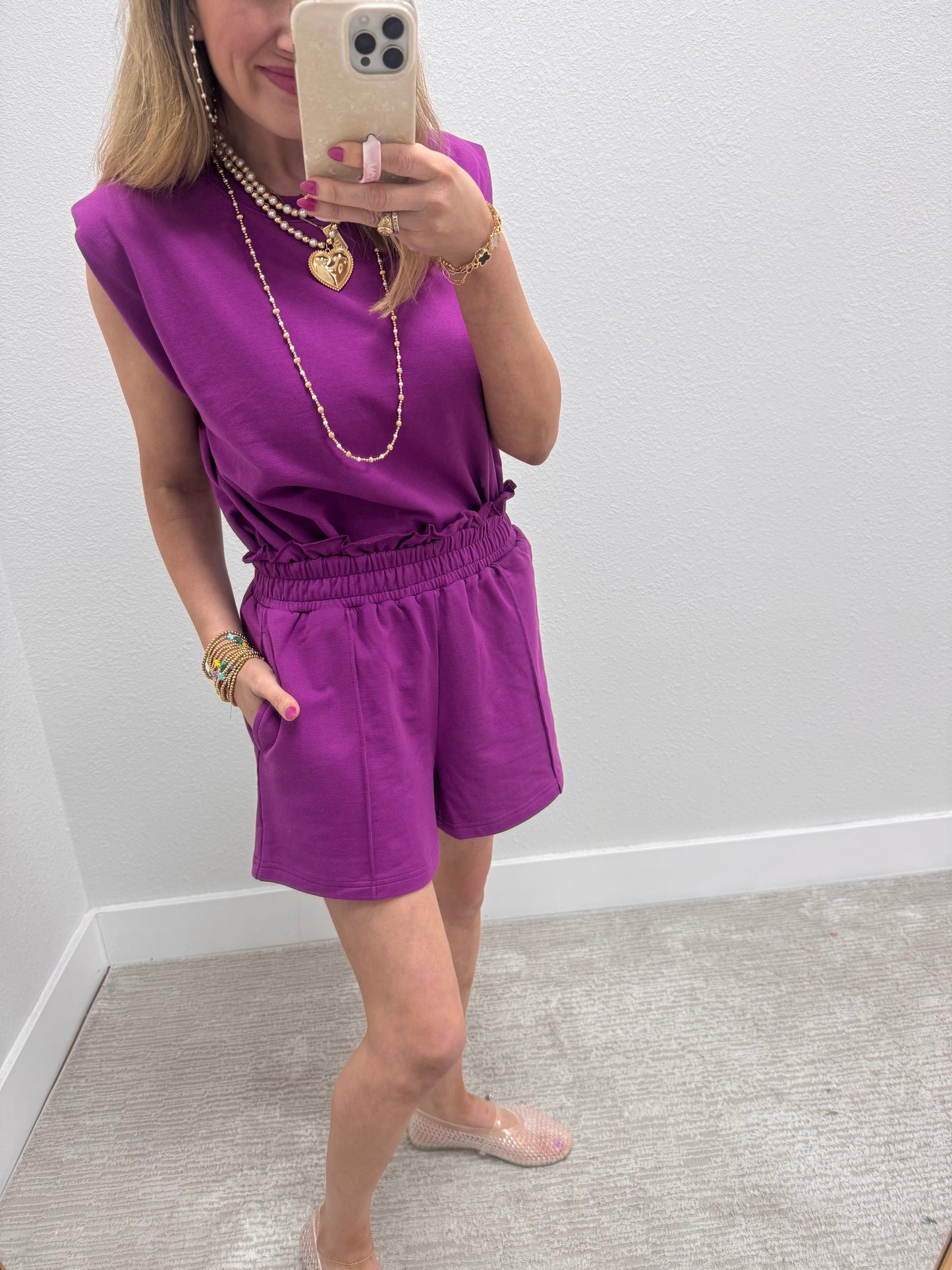 Plum French Terry Sleeveless Short Set